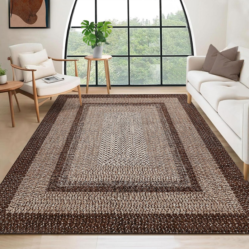 Boho Washable Runner Rug 8x10, Low Pile Stain-Resistant Fabric with Non-Slip Backing, Foldable Thin Design for Hallway Kitchen or Bedroom