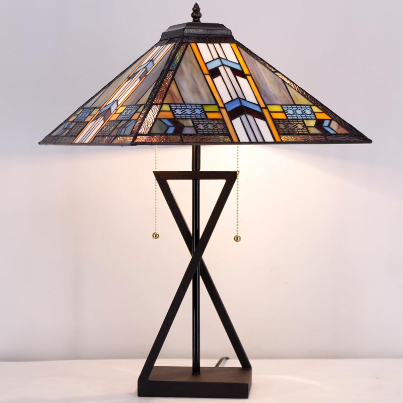 Lampe de table Tiffany avec abat-jour en verre coloré