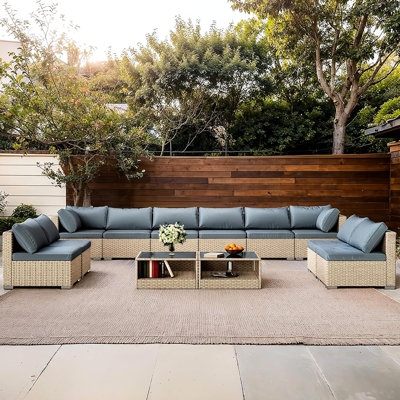 Outdoor 12 Piece Furniture Group With Stain - Cushions, All Weather , Modular Seating, 400 Lbs Load, Comfortable And , Capacity, Khaki Metal 12Pcs Sectional Water Ray Flexible Layout,