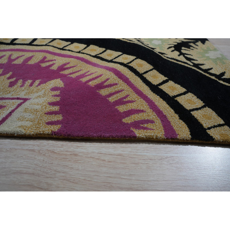Opulent Nina Black Hand Tufted Wool Orange Transitional Floral Area Rug, Round 4'