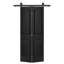 Porte de grange pliante noire avec ensemble de quincaillerie coulissante, panneau de fibres à densité moyenne à 2 panneaux, 30 po X 80 po | Idée de cadeau-126180715-126180713-126180712