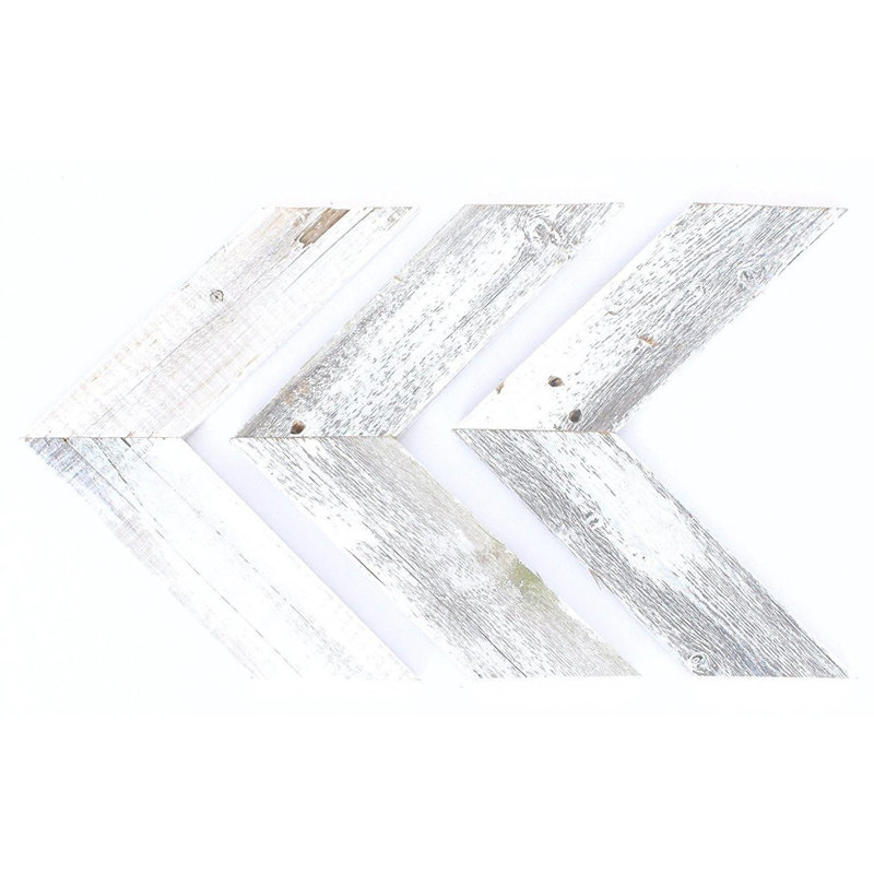 Set of Three White Distressed Wood Hanging Arrow Dimensional Sculptures, 10" H x 12" W x 3" D, White Washed
