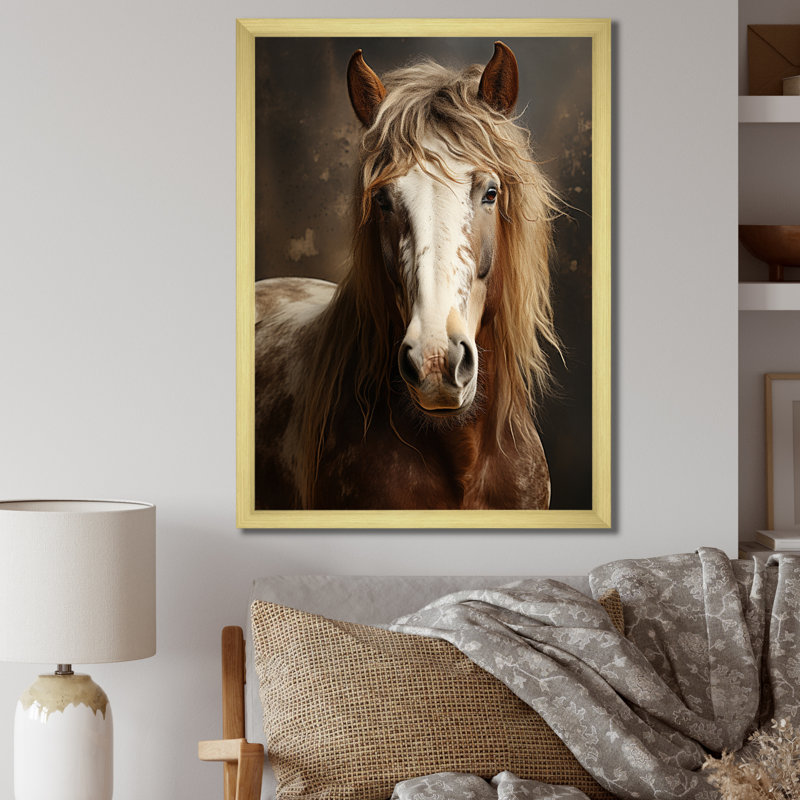 Kededra Brown Horse Harmonious Balance, reproduction d'art sur toile, Cadre doré simple, H 32 po x l 24 po x P 1 po