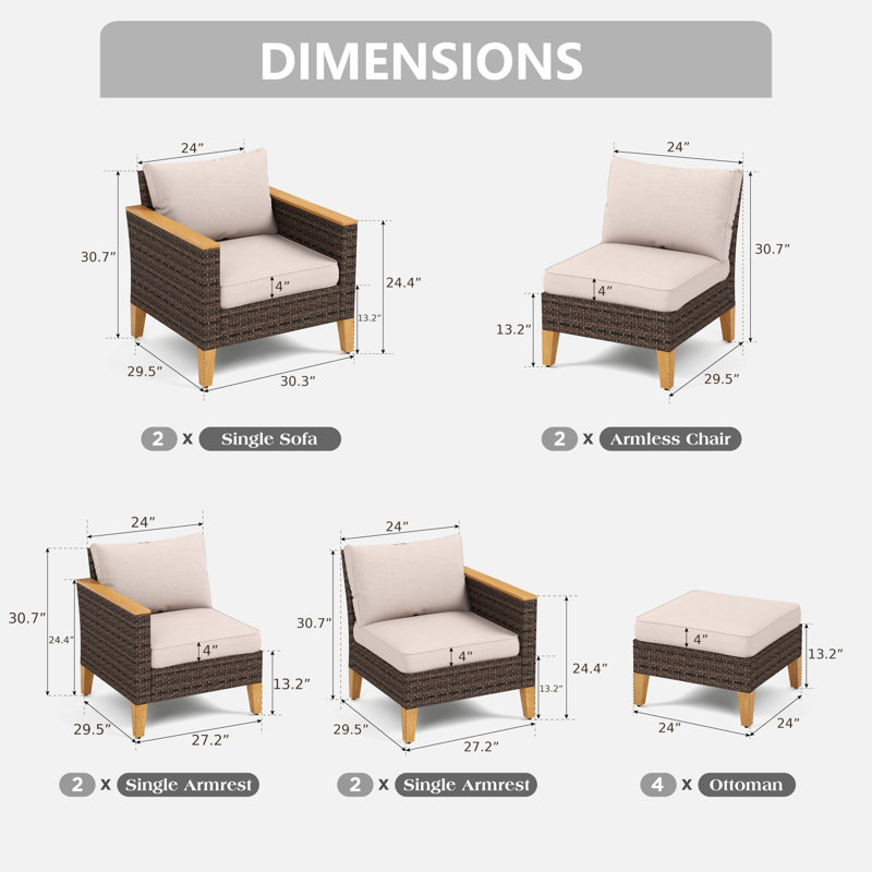 All Weather Wicker/Rattan 12 - Person Seating Group with Cushions, Beige