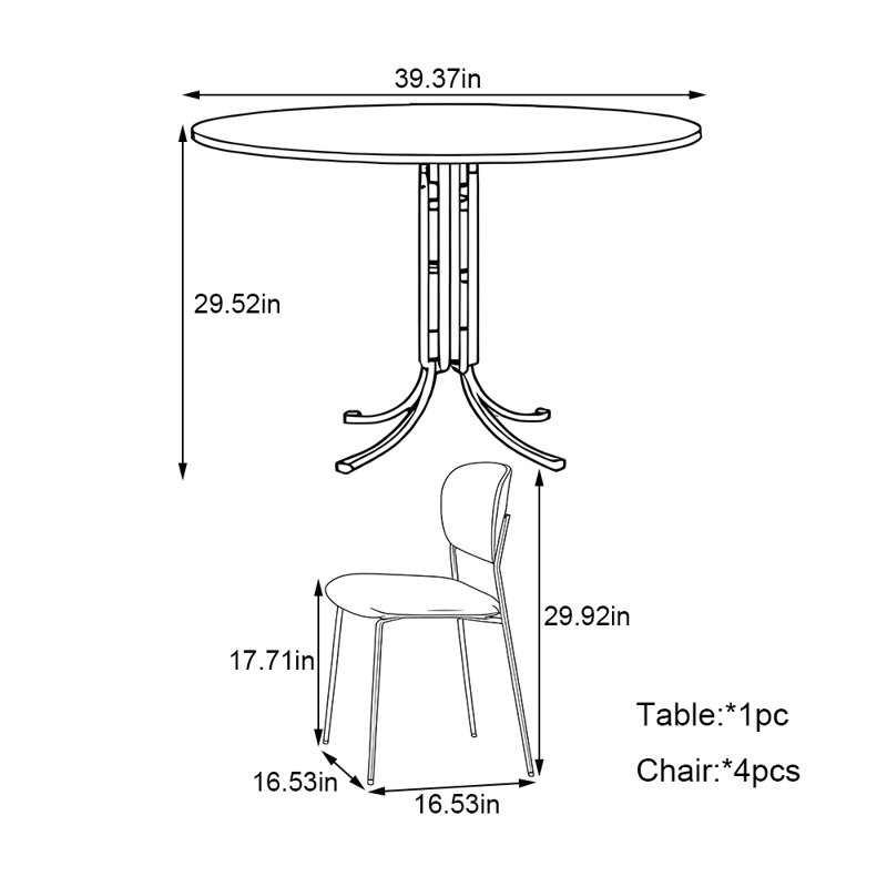 Round solid wood rock slab dining table set, 29.52" H x 39.37" W x, 5