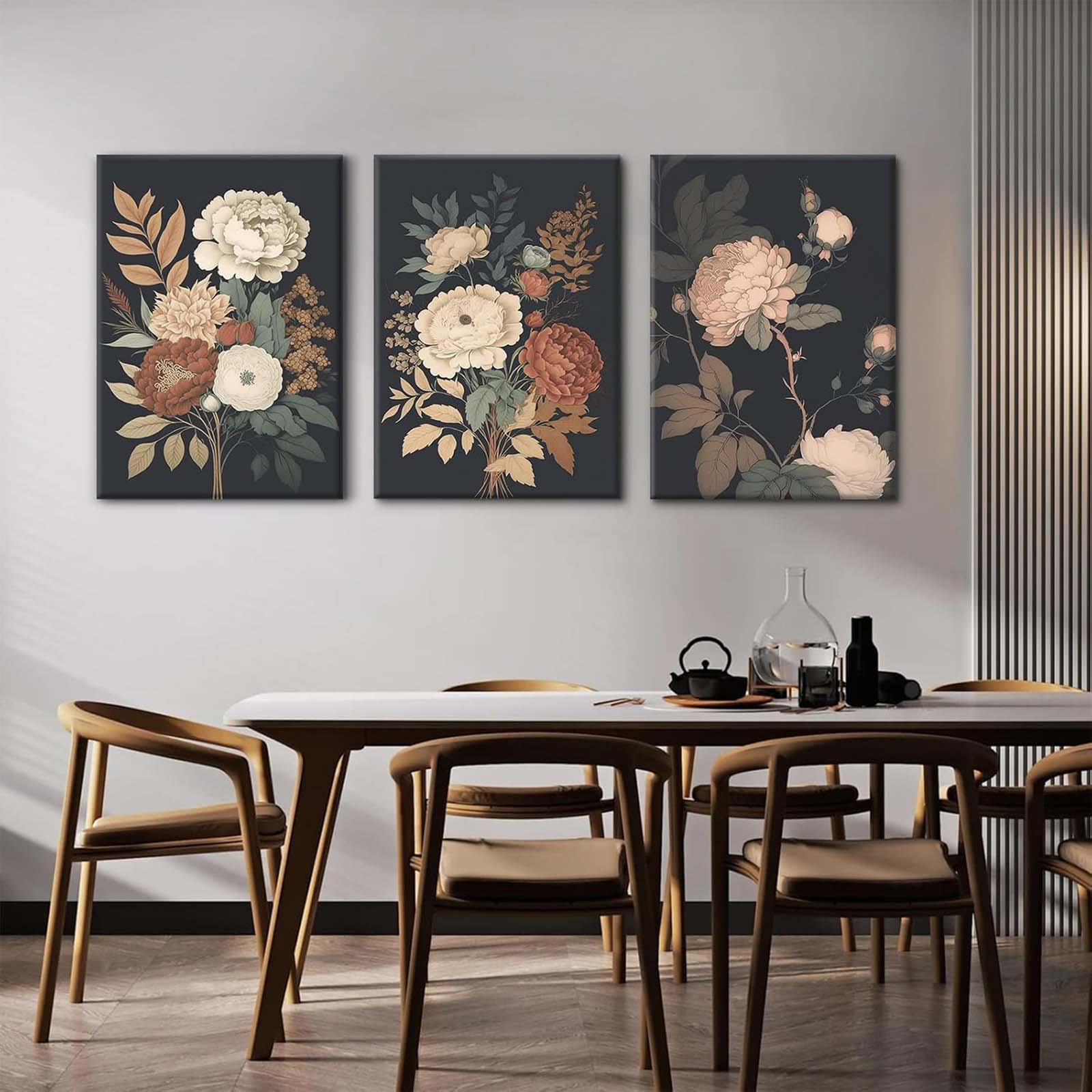 Lark Manor™ Vintage Flower Wall Art Dark Floral Canvas Wall Art ...