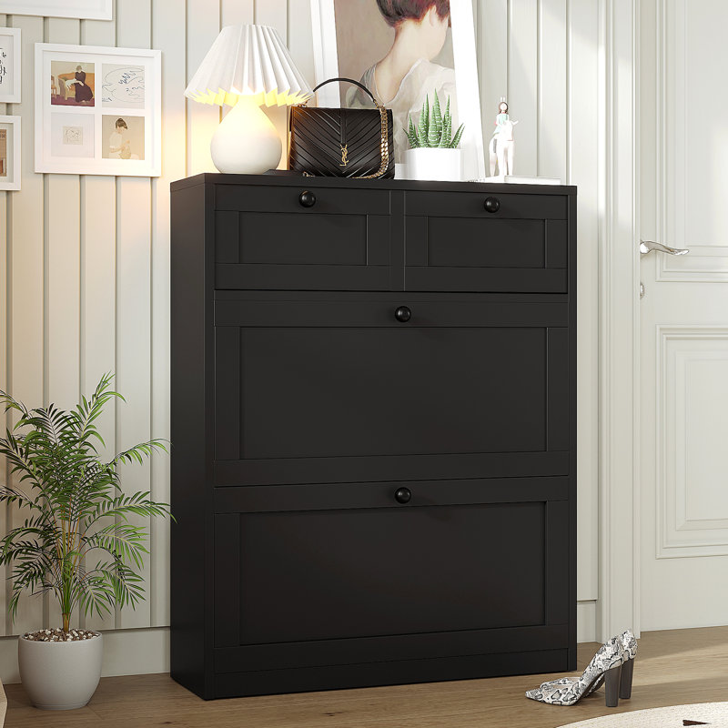 39.3" H 16-Pair Shoe Storage Cabinet, Black