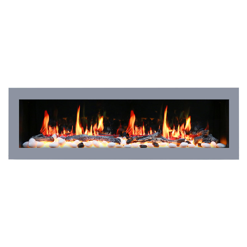 Gloria II Wall-Mounted Electric Fireplace with Smart App Control (Silver), 17" H x 68" W x 8" D