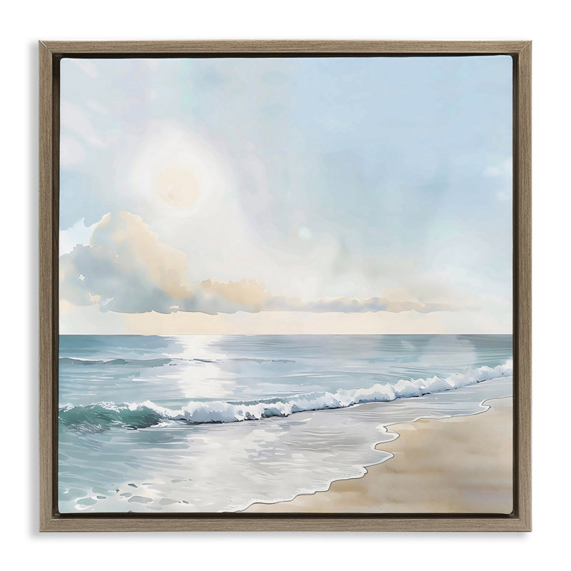 «Blue Seascape Beach Floater», art mural par LSR Creative Studio, H 18 po x l 18 po, Cadre flottant orme Montalcino