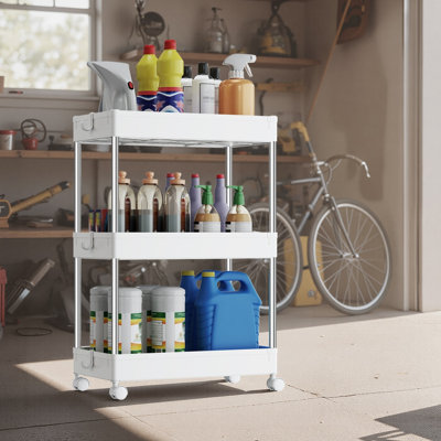 Chariot roulant à 3 niveaux Songmics, chariot de rangement à roulettes peu encombrant, chariot de rangement à roulettes, pour salle de bain, cuisine, salon, bureau, 8,7 po x 15,7 po x 23,6 po