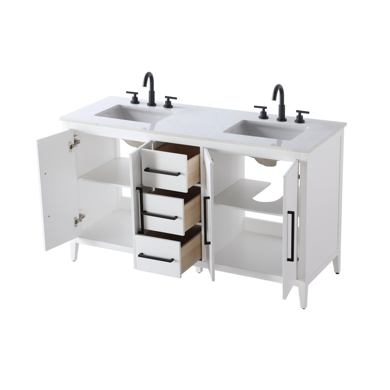 Meuble-lavabo double 60 po, Blanc