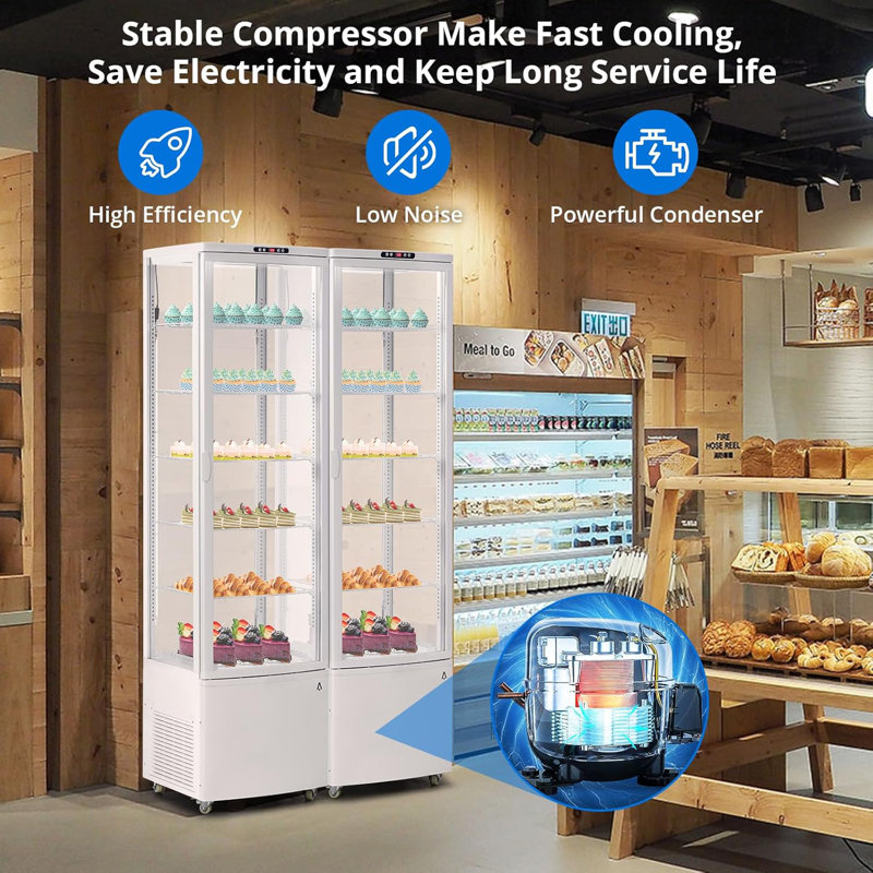 Vitrine réfrigérée commerciale - 10,5 pieds cubes Pi. Vitrine de présentation pour la boulangerie, éclairage intérieur à DEL, dégivrage automatique à refroidissement par air, 5 tablettes réglables