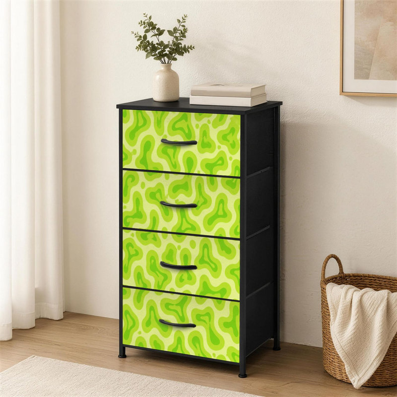 Commode à 4 tiroirs pour chambre à coucher Abstrait fluide organique vert à courbes douces et grandes commodes à vêtements pour commode avec commode