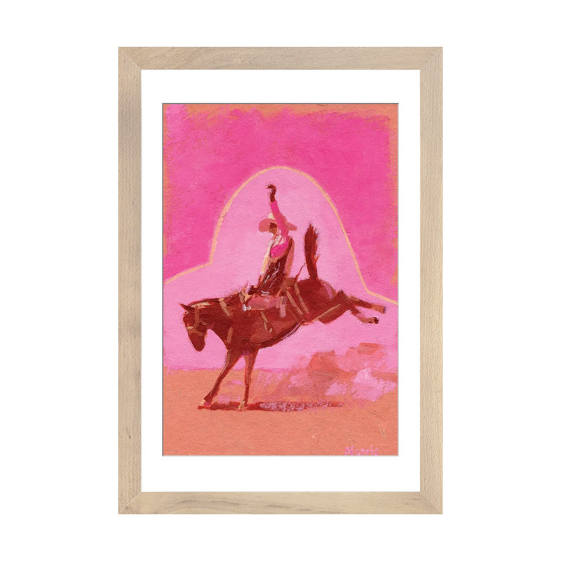 «Ride 'Em Pink Skies», reproduction d'art murale - papier d'art encadré, 32" x 24", Framed Paper, Beige