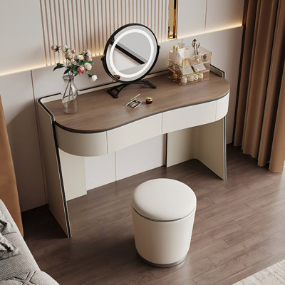 Table de coiffeuse 39,37 "en bois massif minimaliste moderne avec miroir et tabouret