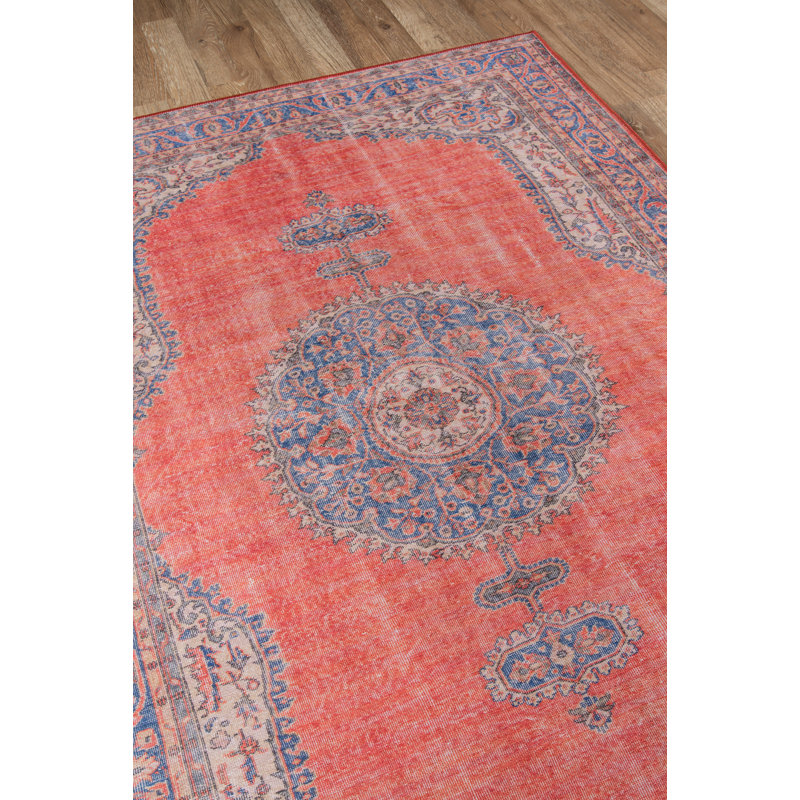 Oriental Power Loom Red/Blue/Ivory Area Rug, Rectangle 3' x 5'