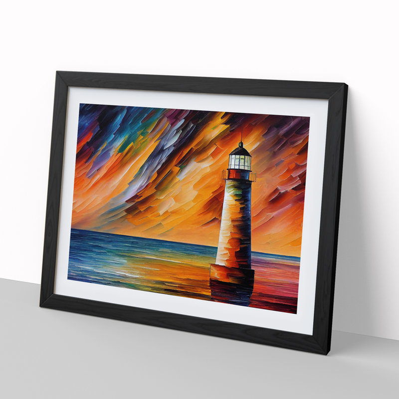 Lighthouse Vol.5 - Single Picture Frame Painting, 46cm H x 64cm W x 2cm D, Black