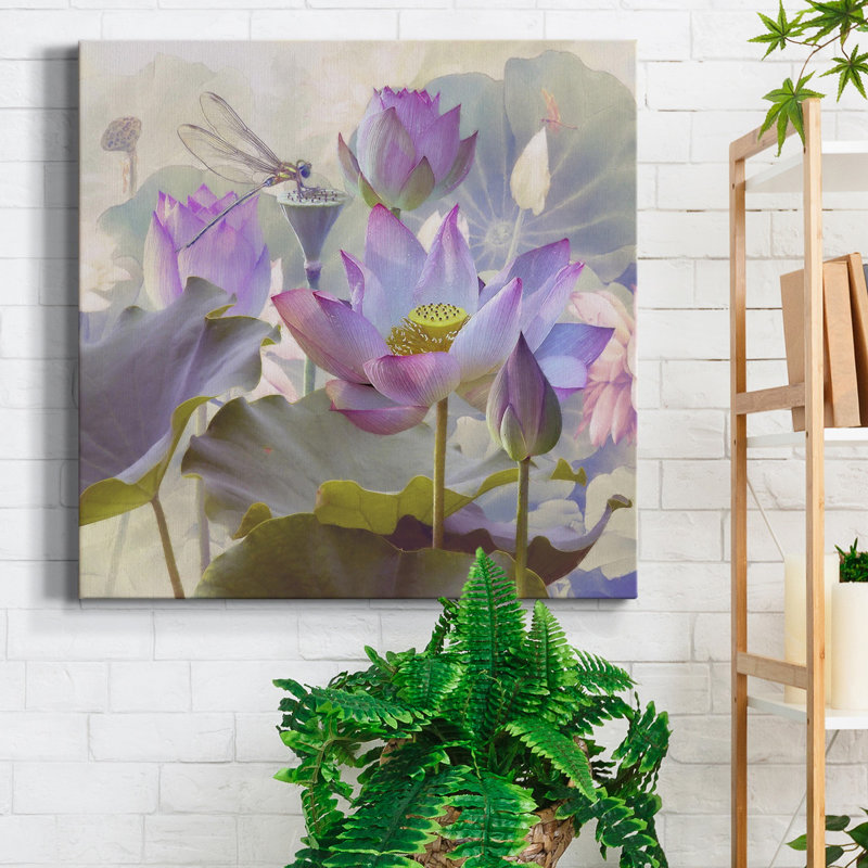 Lotus Sanctuary II - Toile tendue avec châssis de qualité supérieure, prête à être accrochée, H 10 po x l 10 po x P 1 po