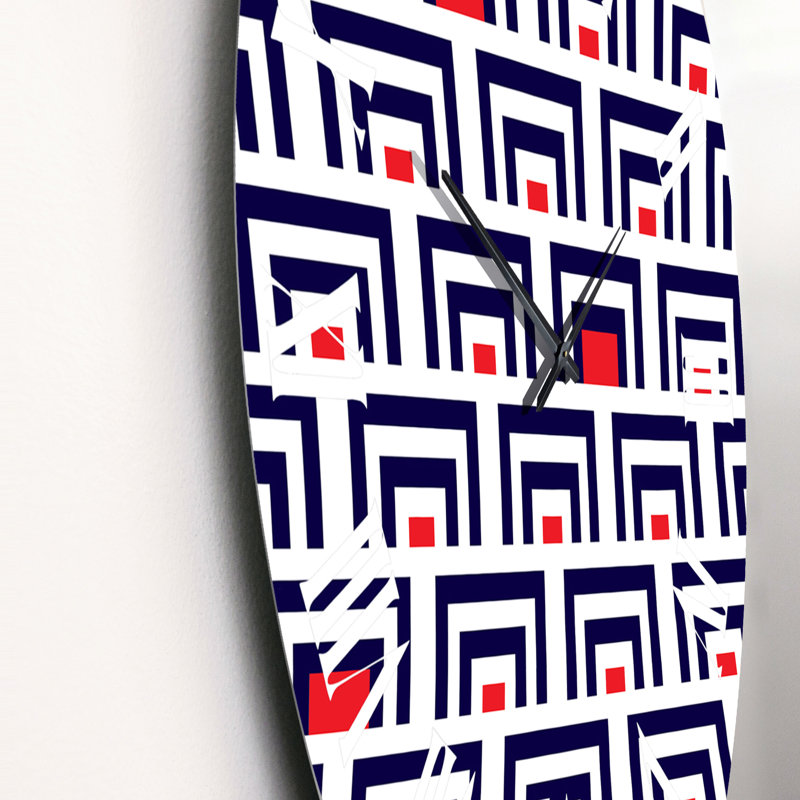 Carrés géométriques bleus et rouges - Horloge murale à motifs, Moyen