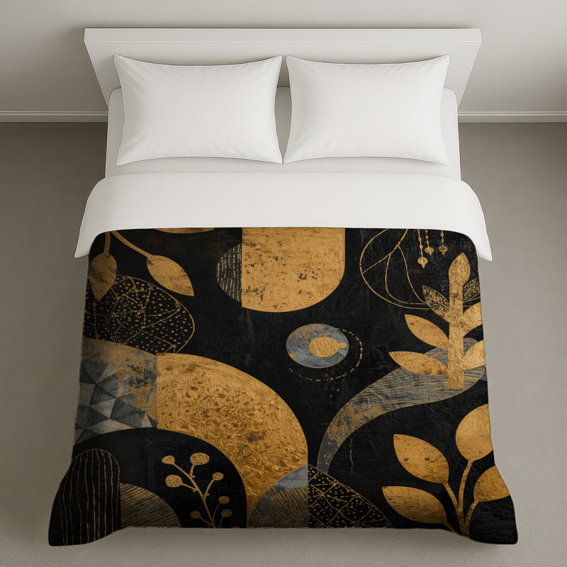 Housses de couette botaniques abstraites dorées, Grand lit