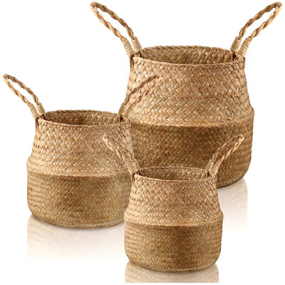 Woven Seagrass Belly Basket, 3 pieces, (Natural)