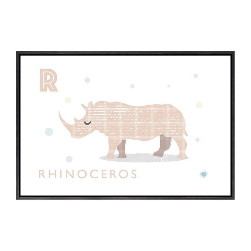 Rhino - imprimé, Pas de tapis, H 40 po x l 60 po x 1,5 po, Toile avec cadre noir patiné