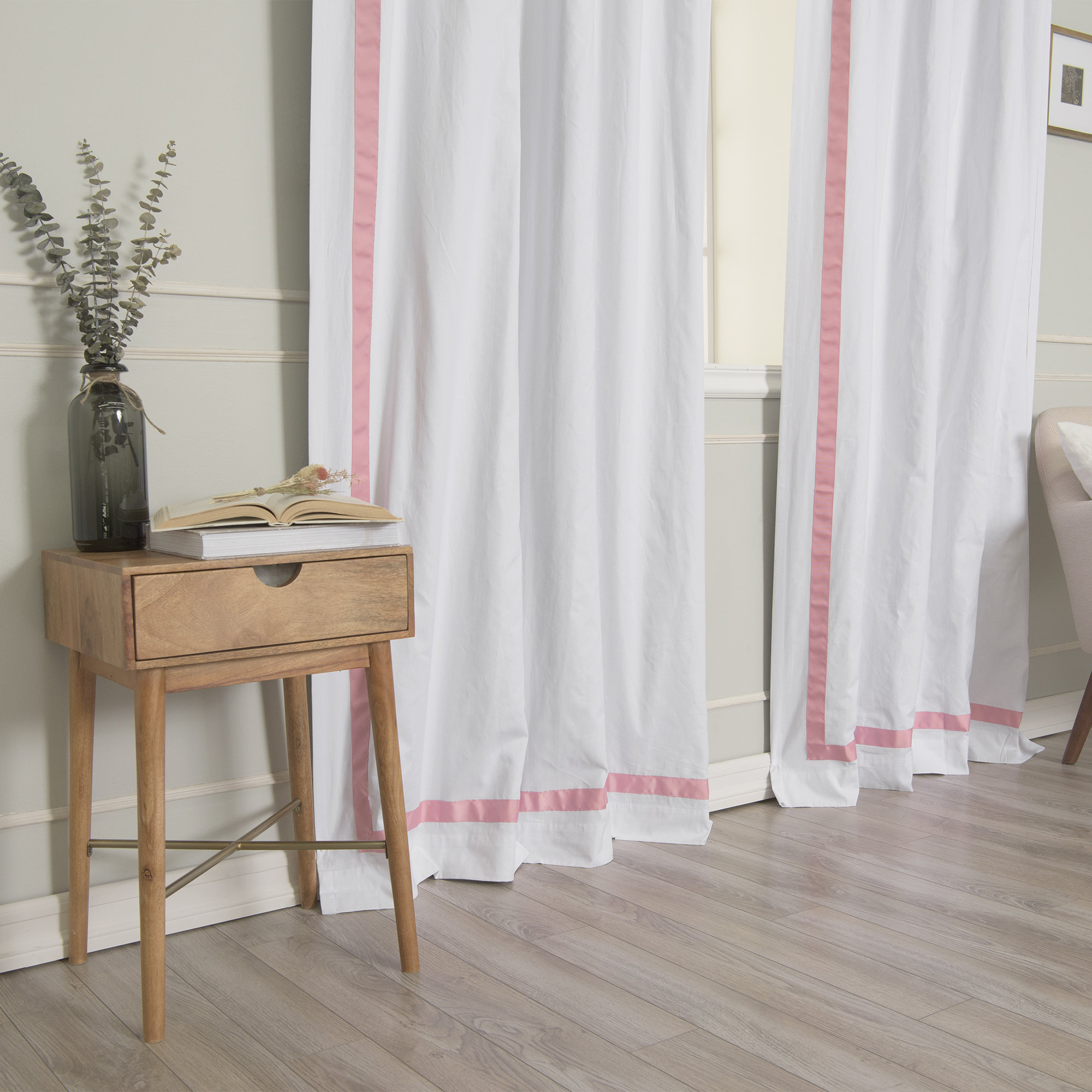 Nico Blackout Cotton Curtain, White/Pink