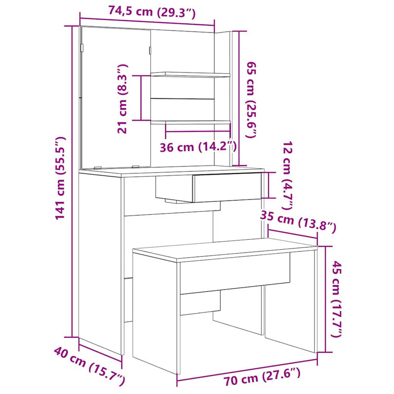 Kliment Dressing Table with Mirror, Artisan Oak