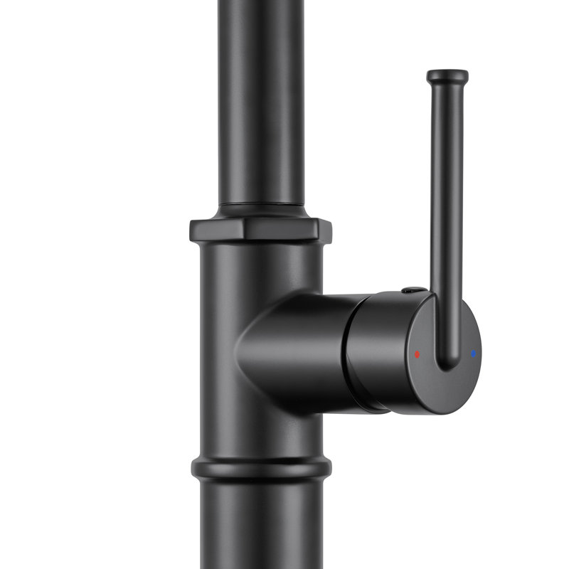 Ruvati Idris Single Handle Pull Down Kitchen Faucet Transitional Modern with Sprayer in Matte Black, Stainless Steel