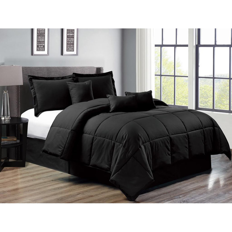Ensemble d'édredon en microfibre 7 pièces 7 pièces, Édredon très grand californien + 6 pièces suppl, Noir