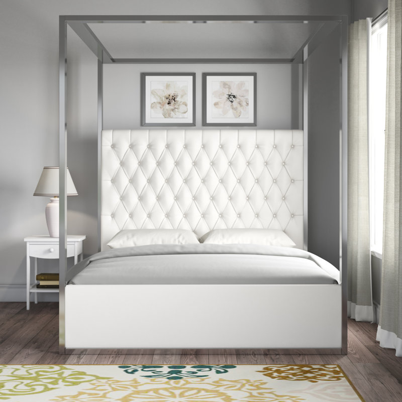 Porter Tufted Upholstered Canopy Bed, Queen, Grey Velvet