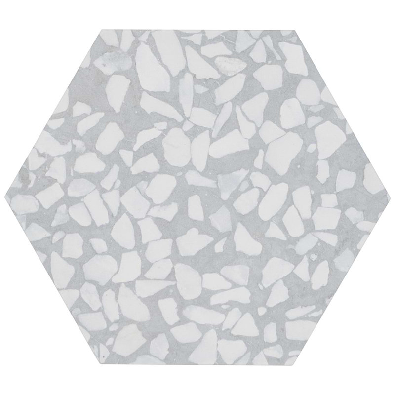 Terrazzo 9" Hexagon Matte Terrazzo Look Porcelain Tile, Hex Azulio