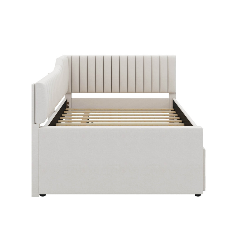 Upholstered Daybed With Trundle And Drawers, Beige, Full/Double