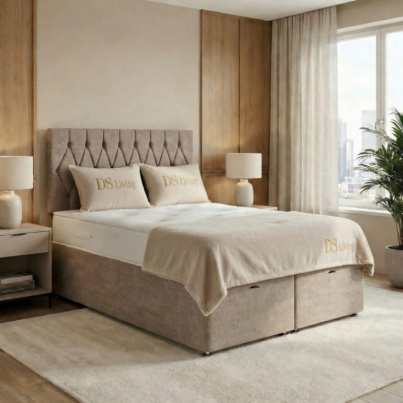 Diamond Divan Bed, Single, Beige
