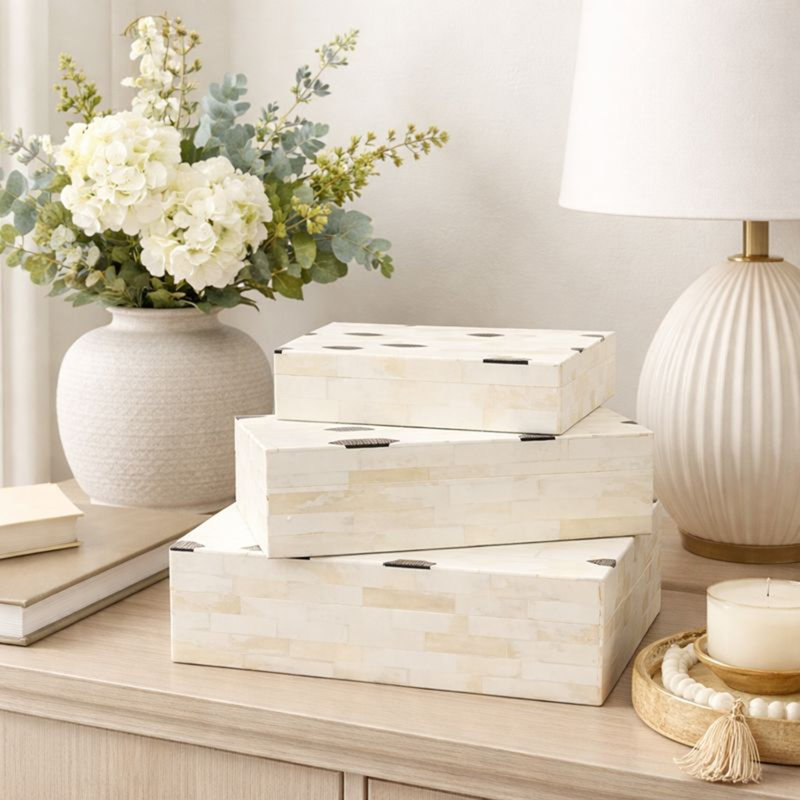 Decorative Box | Geometric Pattern Storage Box | Set of 3 | 12x10x4"