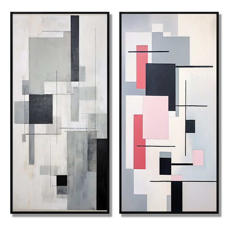 «Suprematism Geometric Serenity», 2 pièces, Cadre noir, H 32 po x l 32 po