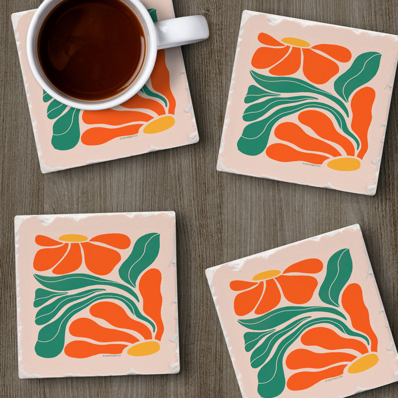 Paquet de 4 sous-verres à carreaux roulés à motif floral bohémien orange Thirstystone