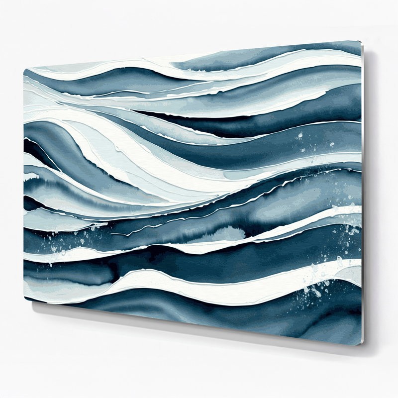 Art mural horizontal horizontal rayé bleu ardoise en métal bleu, H 11 po x l 14 po
