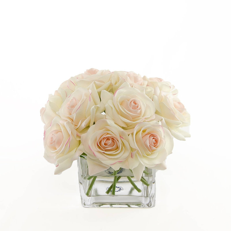 Real Touch Ivory Roses Pink Tipped Arrangement
