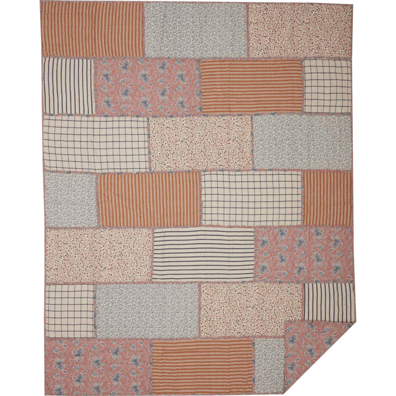 Navy and Gold Cotton Patchwork Twin Quilt