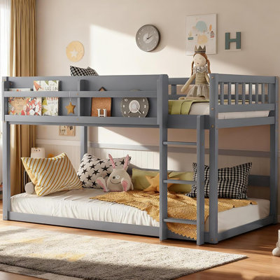Low Bunk Bed, Floor Bunk Bed With Ladder, Solid Wood Construction For Kids & Juniors,Safe And Space-Saving Design