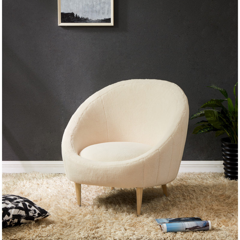 Razia Ivory Velvet Barrel Chair with Gold Legs