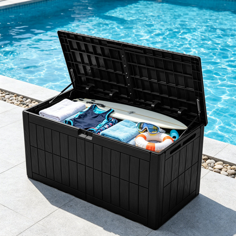 Coffre extérieur pour terrasse avec serrure, Noir, 130