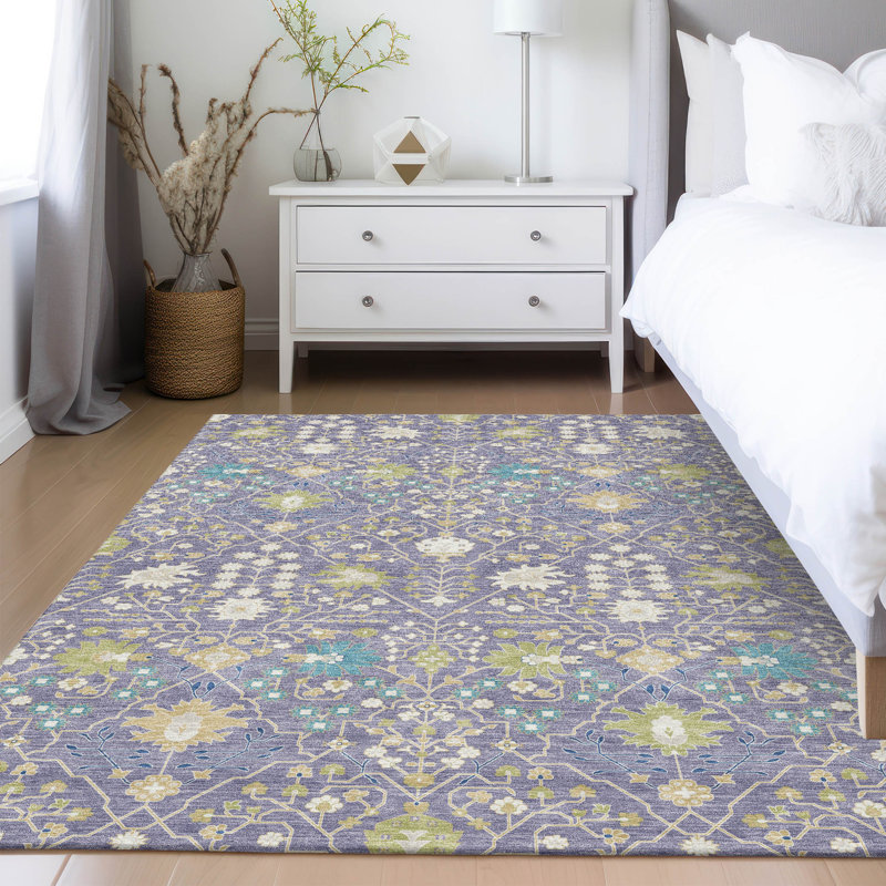 Lavender Flat Woven Synthetic Washable 5' x 7' Area Rug