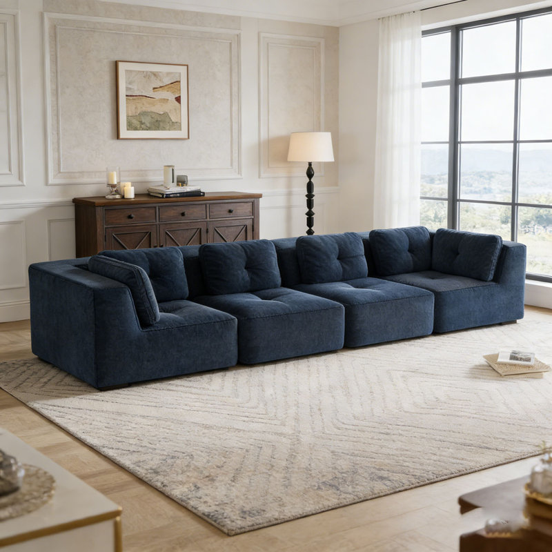 Canapé modulaire moderne, capitonné, sans assemblage, antidérapant, Blue -4Seat