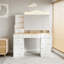 Vanity Desk with Mirror and Lights,Makeup Vanity with 2 USB Power Strip, Vanity Set with Three Drawers and Two Cabinet