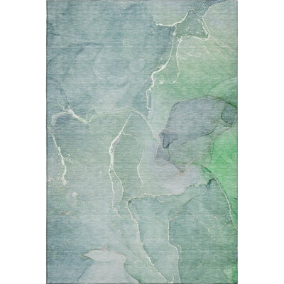 10' X 14' Teal And Ivory Abstract Washable Area Rug With UV Protection
