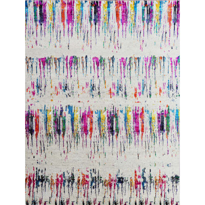 Hand Knotted Abstract Area Rug in Beige/Multi