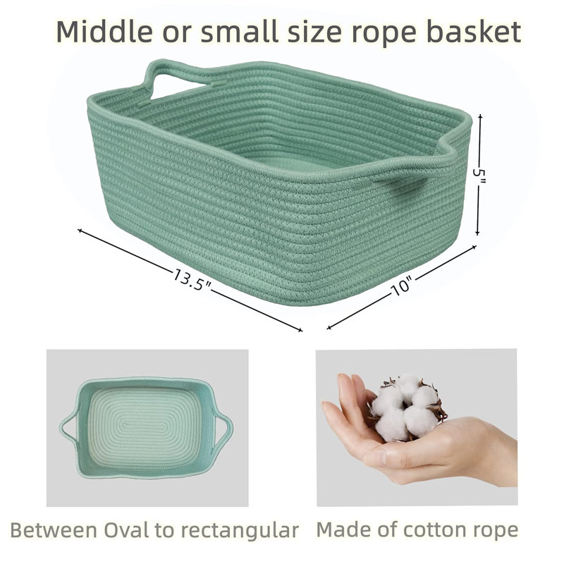 Woven Cotton Rope Storage Basket With Handles For Organizing Shelves Closet  Cat Dog Pet Toy Baskets Box Bin Decorative Rectangle Baby Nursery Basket Gift Basket Empty
