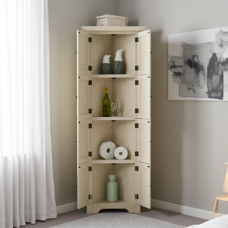 Armoire de rangement 4 niveaux à 4 niveaux avec 8 portes, armoire de coin et tablettes, Blanc